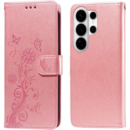 Mobigear Flowers Samsung Galaxy S26 Ultra Hülle Klapphülle Geldbörse - Roségold