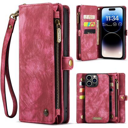 Caseme 008 iPhone 15 Pro Max Hülle Abnehmbare 2in1 Klapphülle Geldbörse - Rot