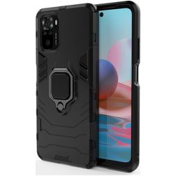 Mobigear Armor Ring Xiaomi Redmi Note 10 4G Hülle Hardcase Backcover Stoßfest mit Ringhalter - Schwarz