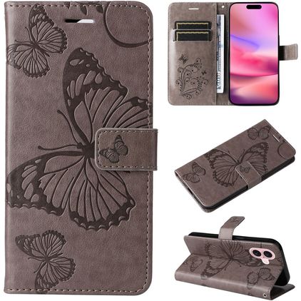 Mobigear Butterfly iPhone 16 Hülle Klapphülle Geldbörse - Grau