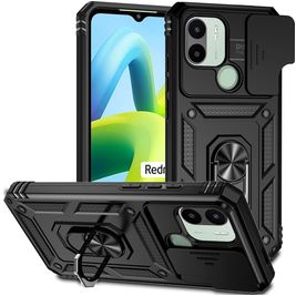 Mobigear Armor Ring Cam Slide Xiaomi Redmi A1 4G Hülle Hardcase Backcover Stoßfest mit Ringhalter und Kamera Slider - Schwarz
