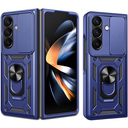 Mobigear Armor Ring Cam Slide Samsung Galaxy Z Fold 8 Ultra Hülle Hardcase Backcover Stoßfest mit Ringhalter und Kamera Slider - Blau