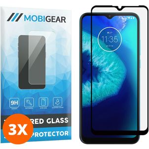 Mobigear Premium Motorola Moto G8 Power Lite Panzerglas Gehärtetes Glas Displayschutz - Hüllenfreundlich - Schwarz (3er Pack)