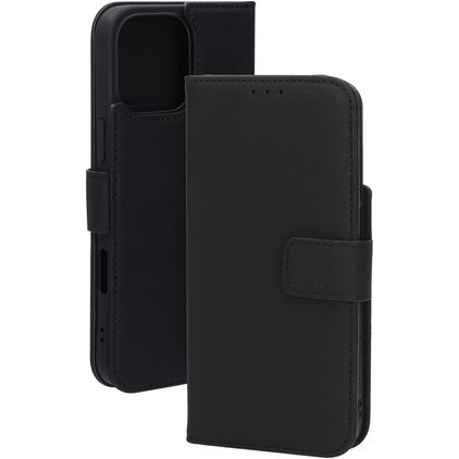 Mobiparts Wallet iPhone 16 Pro Max MagSafe Hülle Echtes Leder Klapphülle Geldbörse - Schwarz