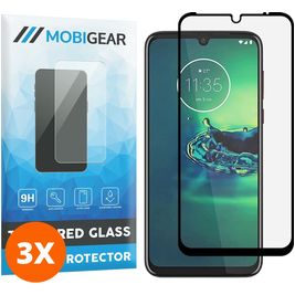 Mobigear Premium Motorola Moto G8 Plus Panzerglas Gehärtetes Glas Displayschutz - Hüllenfreundlich - Schwarz (3er Pack)