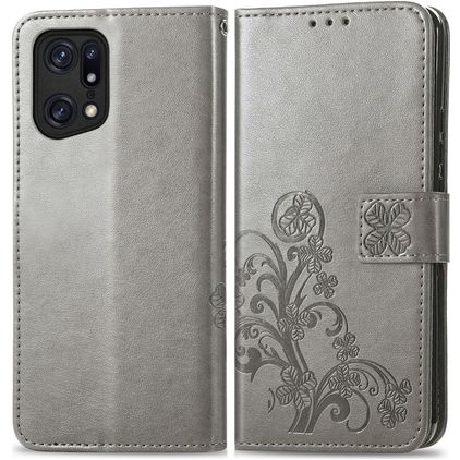 Mobigear Clover OPPO Find X5 Pro Hülle Klapphülle Geldbörse - Grau