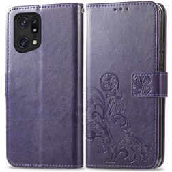 Mobigear Clover OPPO Find X5 Pro Hülle Klapphülle Geldbörse - Lila