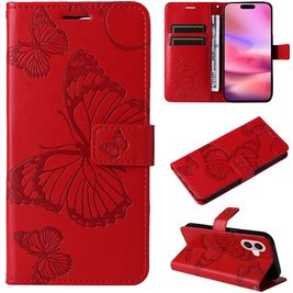 Mobigear Butterfly iPhone 16 Hülle Klapphülle Geldbörse - Rot