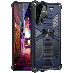 Mobigear Armor Stand Samsung Galaxy S22 Ultra Hülle Hardcase Backcover Stoßfest mit Ständer - Blau