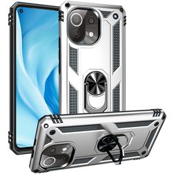 Mobigear Armor Ring Xiaomi Mi 11 Lite Hülle Hardcase Backcover Stoßfest mit Ringhalter - Silber