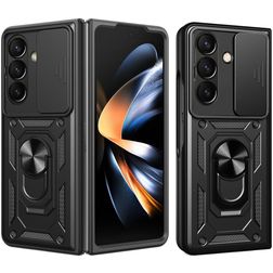 Mobigear Armor Ring Cam Slide Samsung Galaxy Z Fold 8 Ultra Hülle Hardcase Backcover Stoßfest mit Ringhalter und Kamera Slider - Schwarz