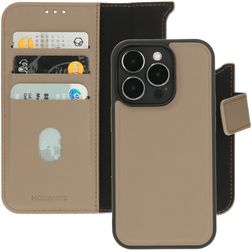 Mobiparts iPhone 14 Pro MagSafe Hülle Echtes Leder Abnehmbare 2in1 Klapphülle Geldbörse - Taupe