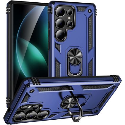 Mobigear Armor ring Samsung Galaxy S25 Ultra Hülle Hardcase Backcover Stoßfest mit Ringhalter - Blau