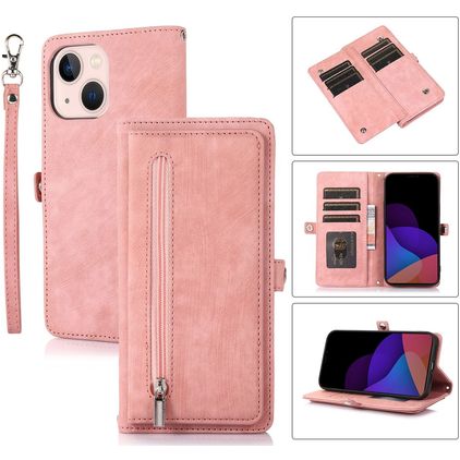 Mobigear Zipper iPhone 14 Plus Hülle Klapphülle Geldbörse - Roségold