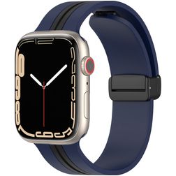 Mobigear Stripe Mag Silikon Apple Watch Armband Magnetverschluss - 49/46/45/44 mm - Schwarz / Marineblau