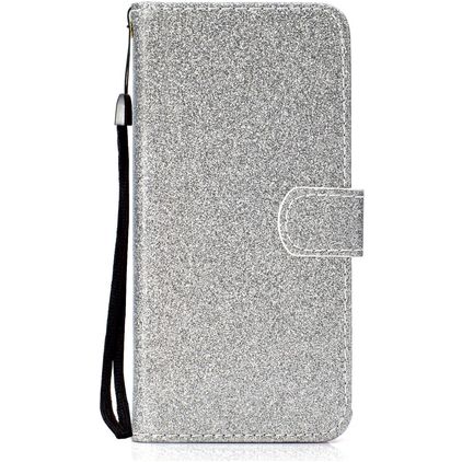 Mobigear Glitter Huawei Y6p Hülle Klapphülle Geldbörse - Silber