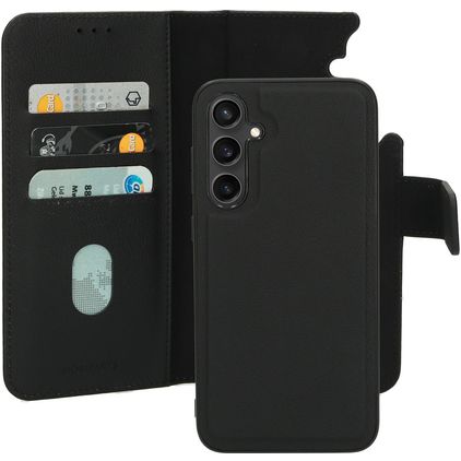 Mobiparts Samsung Galaxy S23 FE Hülle Echtes Leder Abnehmbare 2in1 Klapphülle Geldbörse - Schwarz