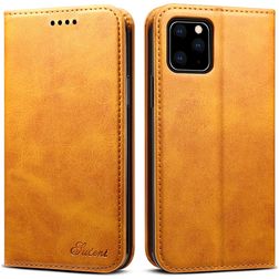 Suteni Art iPhone 11 Hülle Klapphülle Geldbörse - Cognac