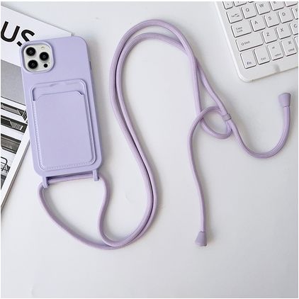 Mobigear Lanyard Card iPhone 15 Pro Silikon Handykette mit Kartenfach - Lila