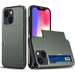 Mobigear Card iPhone 15 Hülle Hardcase Backcover Stoßfest mit Kartenhalter - Armeegrün