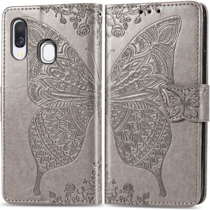 Mobigear Butterfly Samsung Galaxy A40 Hülle Klapphülle Geldbörse - Grau