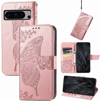 Mobigear Butterfly Google Pixel 8 Pro Hülle Klapphülle Geldbörse - Roségold