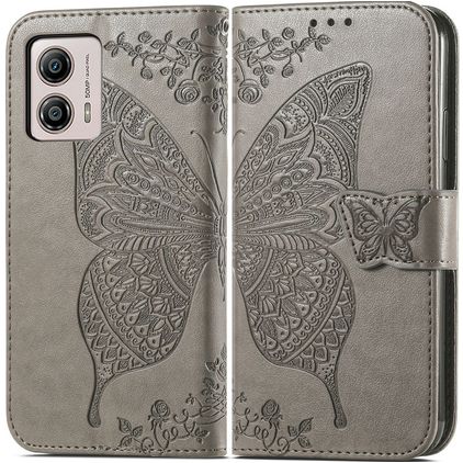 Mobigear Butterfly Motorola Moto G53 5G Hülle Klapphülle Geldbörse - Grau