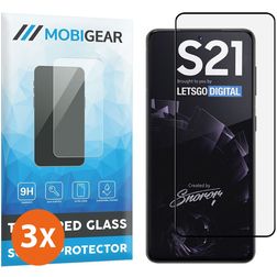 Mobigear Premium Samsung Galaxy S21 Panzerglas Gehärtetes Glas Displayschutz - Hüllenfreundlich - Schwarz (3er Pack)
