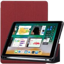 Mobigear Tri-Fold Gel iPad 5 (2017) TPU / Kunstleder Klapphülle + Stylus-Halter - Weinrot