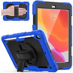 Mobigear SureGrip Xtreme iPad 9 (2021) Hülle Kunststoff / Silikon Backcover + Stylus-Halter + Schultergurt + Ständer - Schwarz / Blau