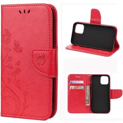 Mobigear Flowers iPhone 12 Hülle Klapphülle Geldbörse - Rot
