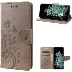 Mobigear Butterfly OnePlus 10T Hülle Klapphülle Geldbörse - Grau