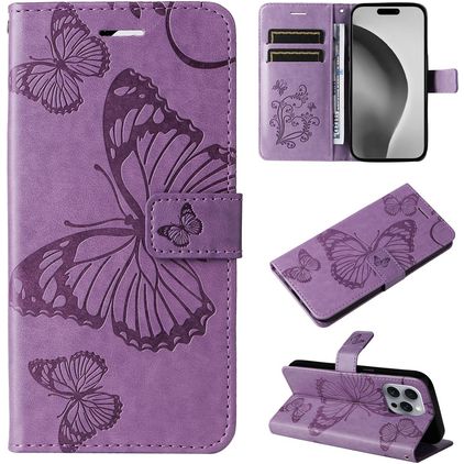 Mobigear Butterfly iPhone 16 Pro Max Hülle Klapphülle Geldbörse - Lila