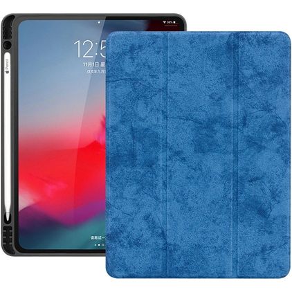 Mobigear Tri-Fold Gel iPad Pro 12,9 Zoll (2018) TPU / Kunstleder Klapphülle + Stylus-Halter - Blau