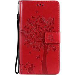 Mobigear Tree Samsung Galaxy S21 Ultra Hülle Klapphülle Geldbörse - Rot