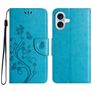 Mobigear Flowers iPhone 16 Hülle Klapphülle Geldbörse - Blau